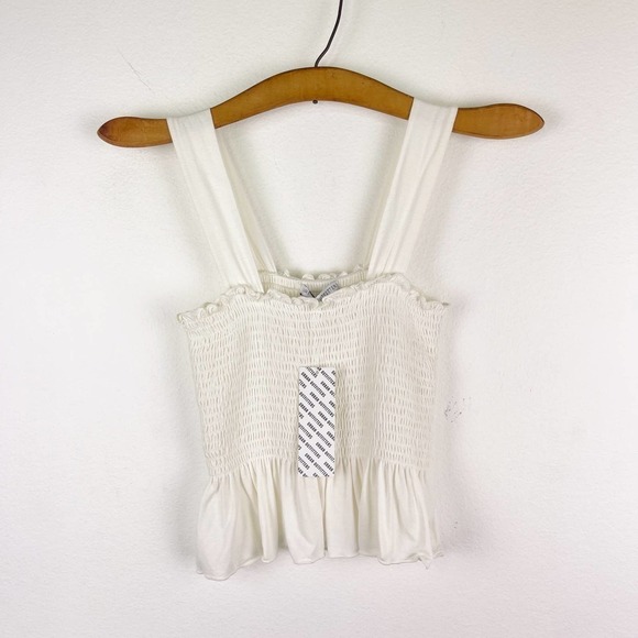 Urban Outfitters White Smocked Ruffle Wide Strap Cropped Tank Top Women's Small - Picture 3 of 9
